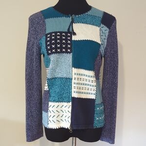 Vintage Hand Embroidered Christopher And Banks Patchwork Cardigan Sweater Size M